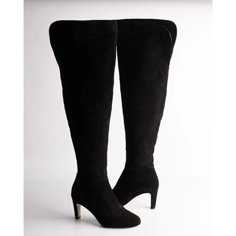 L'AGENCE Womens Black Suede Over the knee Boots EU 36 US 6 Low Heel New in Box